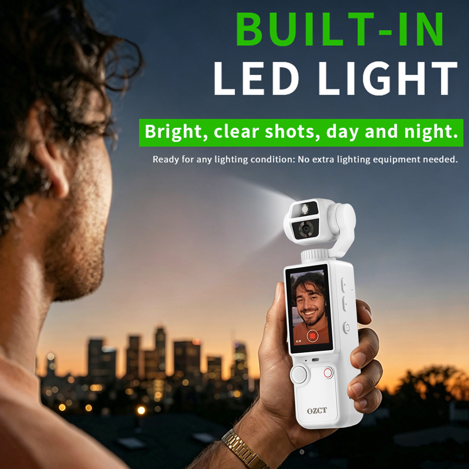 Câmera portátil com luz LED integrada